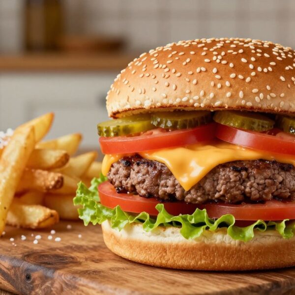 Ile kalorii ma burger wołowy z bułką, serem i popularnymi dodatkami